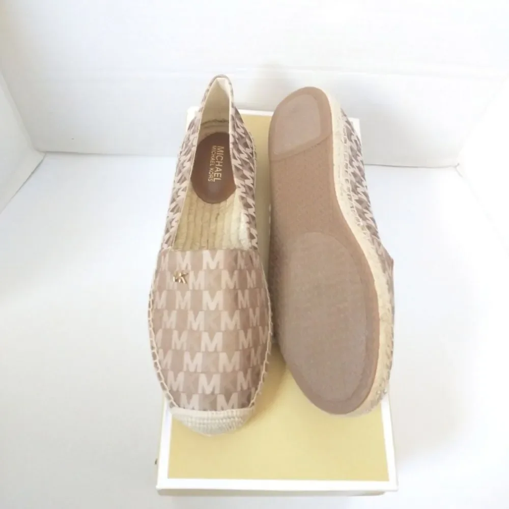 New! MICHAEL KORS Women's MK Logo Kendrick Espadrille Flats Shoes Luggage Brown